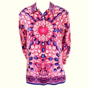 Vintage Escada pink and blue abstract silk blouse size 36
